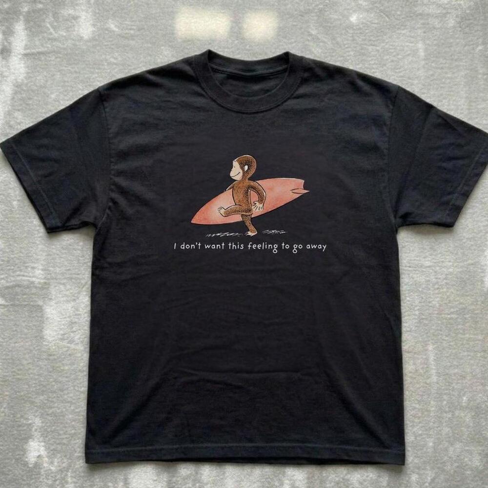 Black Surf Tee With Cute Monkey Design